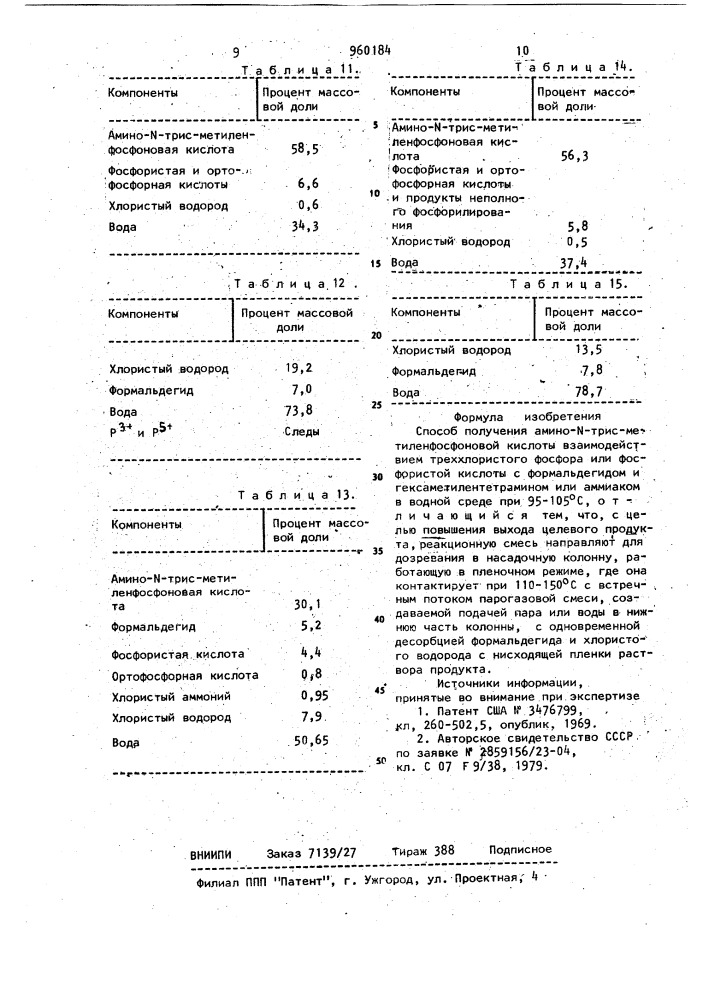 Способ получения амино-n-трисметиленфосфоновой кислоты (патент 960184)