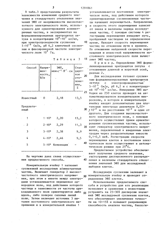 Способ определения электрофоретической подвижности ассиметричных частиц (патент 1291861)