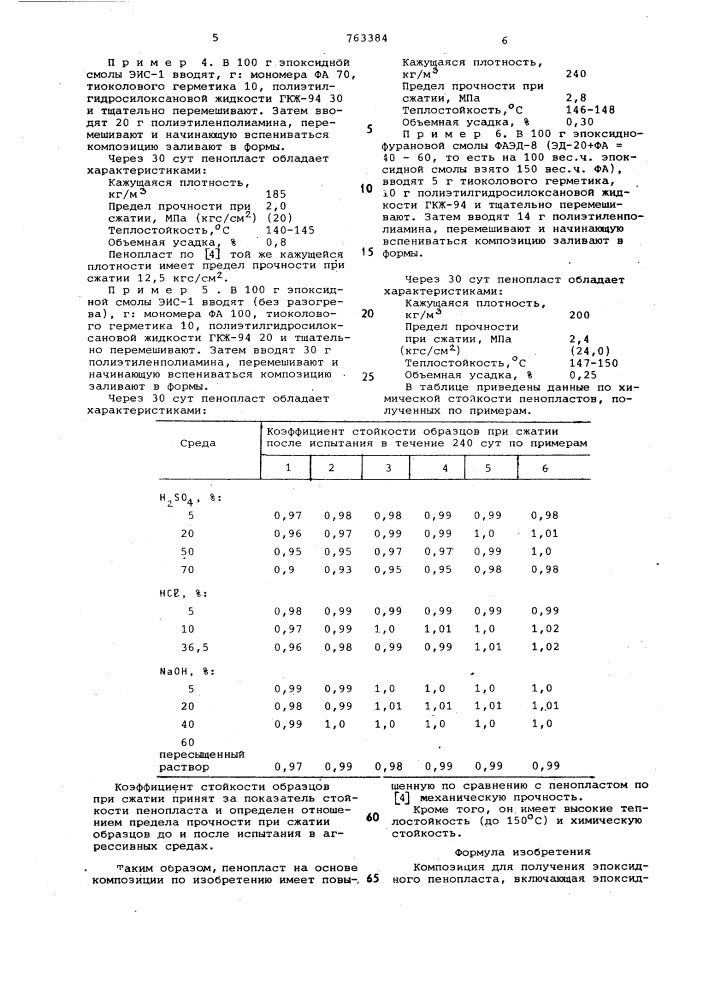 Композиция для получения эпоксидного пенопласта (патент 763384)