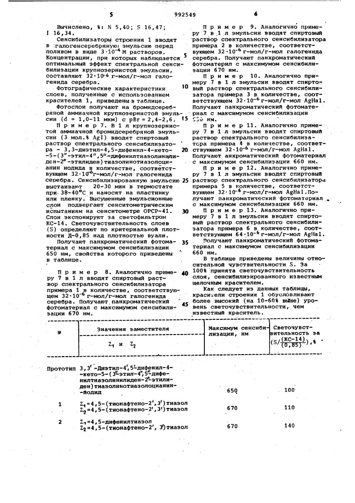 Мероцианиновый краситель в качестве спектрального сенсибилизатора панхроматических галогенсеребряных эмульсий (патент 992549)