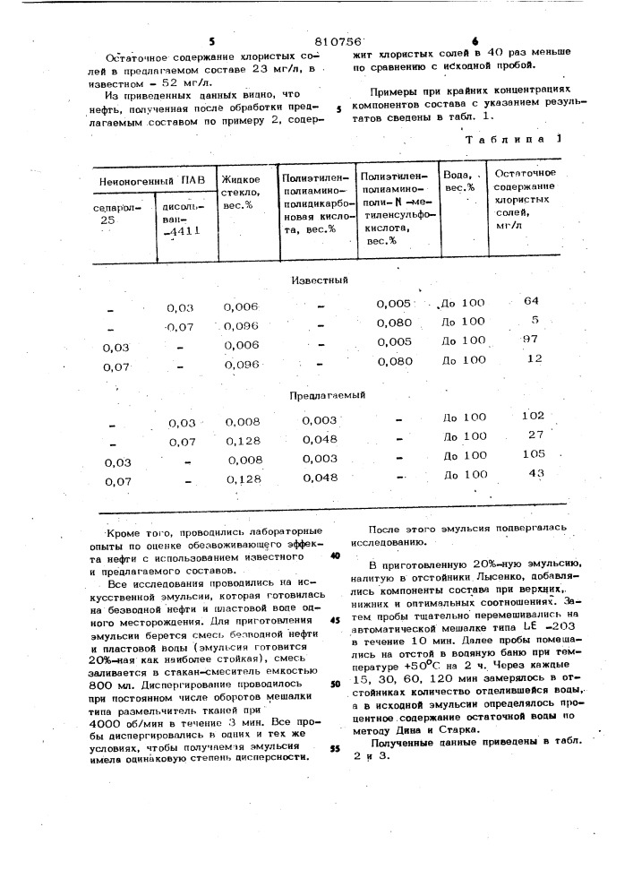 Состав для обезвоживания и обес-соливания нефти (патент 810756)