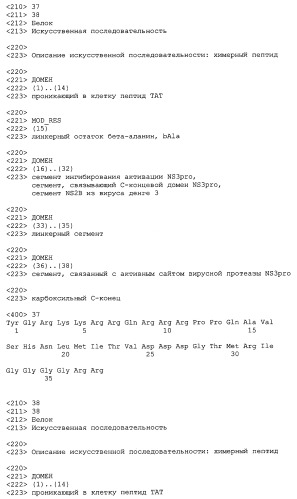 Химерные пептидные молекулы с противовирусными свойствами в отношении вирусов семейства flaviviridae (патент 2451026)