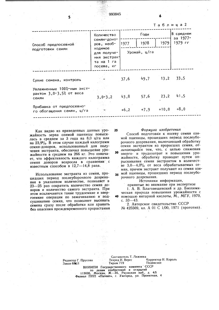 Способ подготовки к посеву семян озимой пшеницы,прошедших период послеуборочного дозревания (патент 993845)