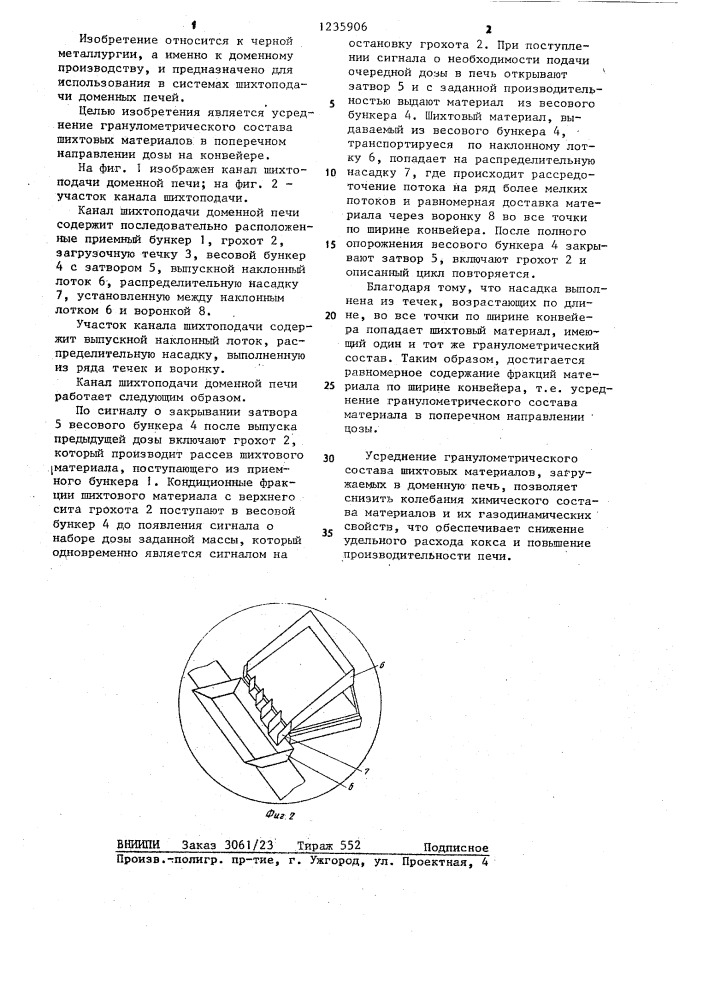 Канал шихтоподачи доменной печи (патент 1235906)