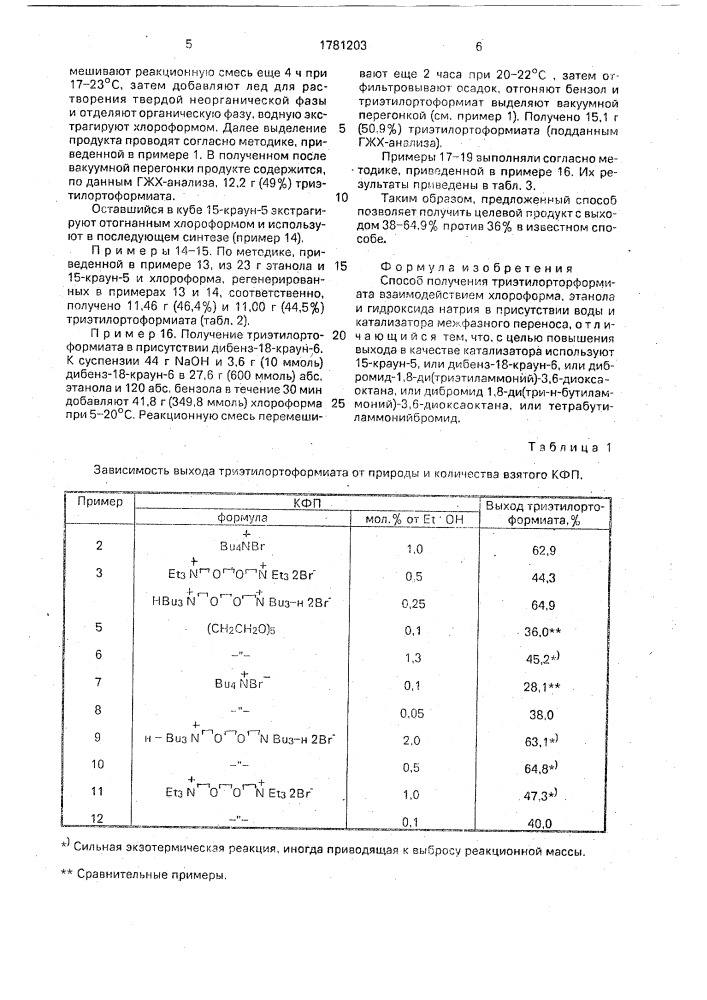 Способ получения триэтилортоформиата (патент 1781203)