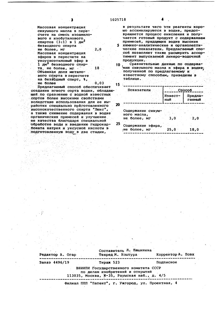 Способ производства водки "золотое кольцо (патент 1025718)