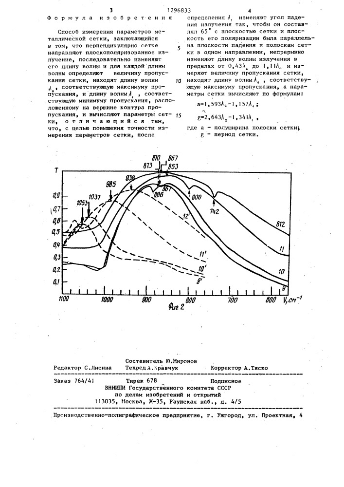 Способ измерения параметров металлической сетки (патент 1296833)