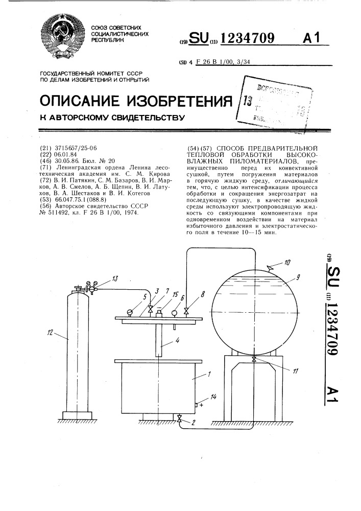 Способ предварительной тепловой обработки высоковлажных пиломатериалов (патент 1234709)