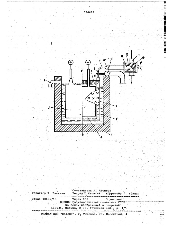Электролизер для получения металлов электролизом водных растворов их солей (патент 736685)