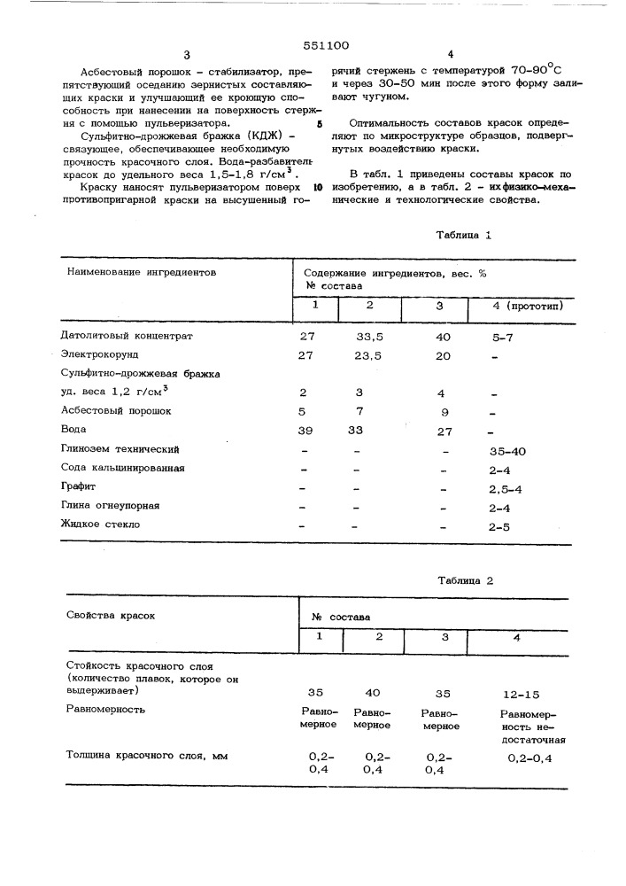 Краска для стержней (патент 551100)