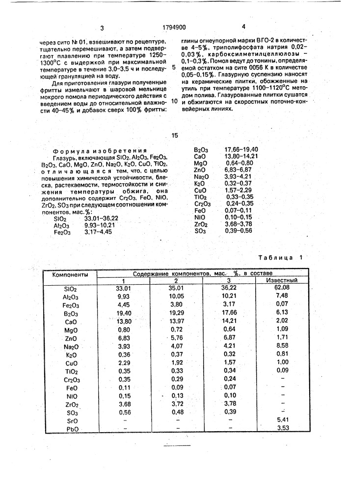 Глазурь (патент 1794900)
