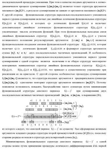 Функциональные структуры параллельно-последовательных сквозных переносов fj+1(  )+ и fj(  )+ в условно &quot;i&quot; &quot;зоне формирования&quot; для корректировки результирующей предварительной суммы первого уровня аргументов частичных произведений параллельно-последовательного умножителя f ( ) позиционного формата множимого [mj]f(2n) и множителя [ni]f(2n) (варианты) (патент 2431886)