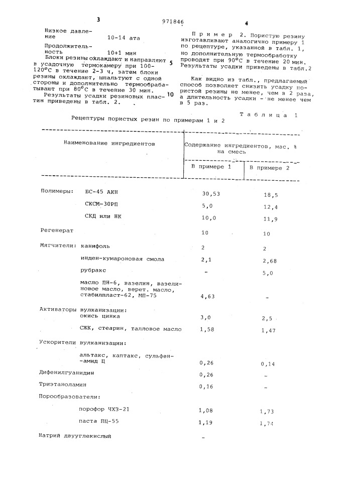 Способ получения пористой резины с малой усадкой (патент 971846)