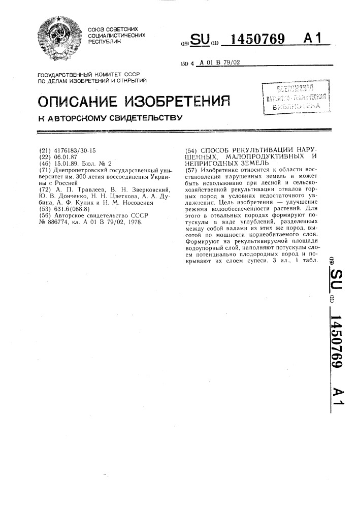 Способ рекультивации нарушенных, малопродуктивных и непригодных земель (патент 1450769)