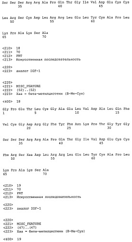 Аналоги инсулиноподобного фактора роста-1 (igf-1), содержащие аминокислотную замену в положении 59 (патент 2511577)