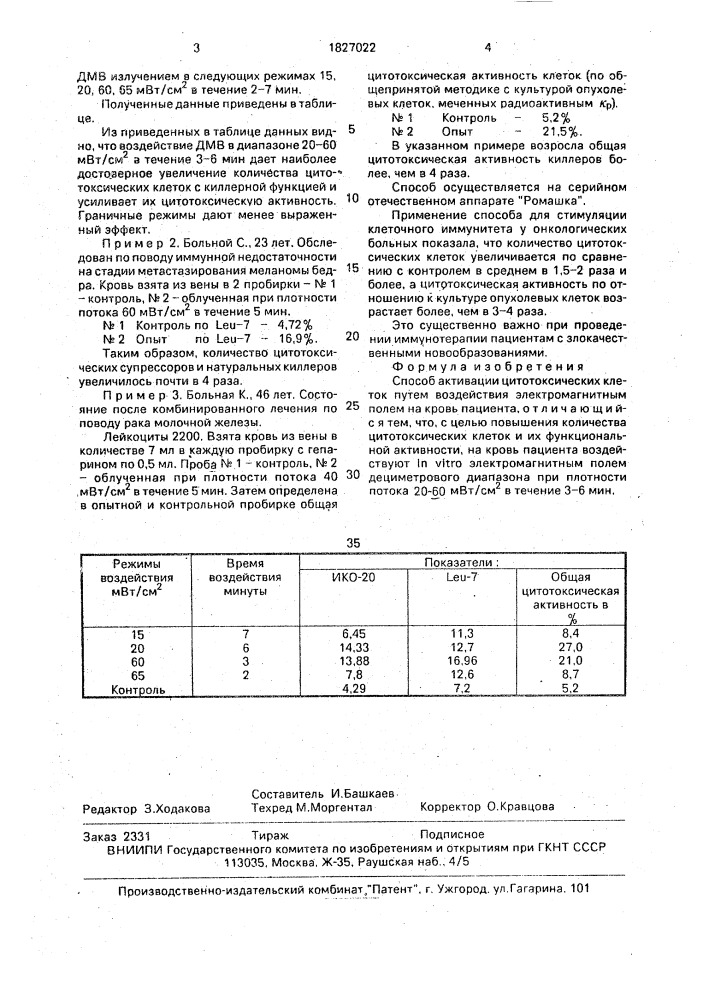 Способ активации цитотоксических клеток (патент 1827022)