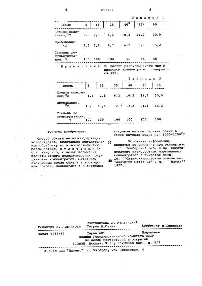 Способ обжига металлсодержащихконцентратов (патент 850707)