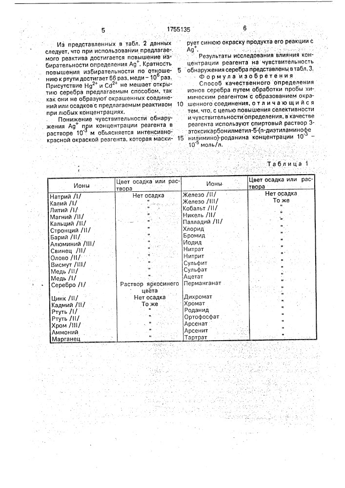 Способ качественного определения ионов серебра (патент 1755135)