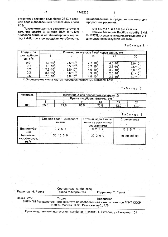 Штамм бактерий bacillus suвfilis, осуществляющий деградацию 2,4-дихлорфеноксиуксусной кислоты (патент 1742226)