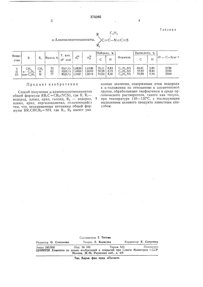 Способ получения а-алкенилизотиоцианатов (патент 374295)