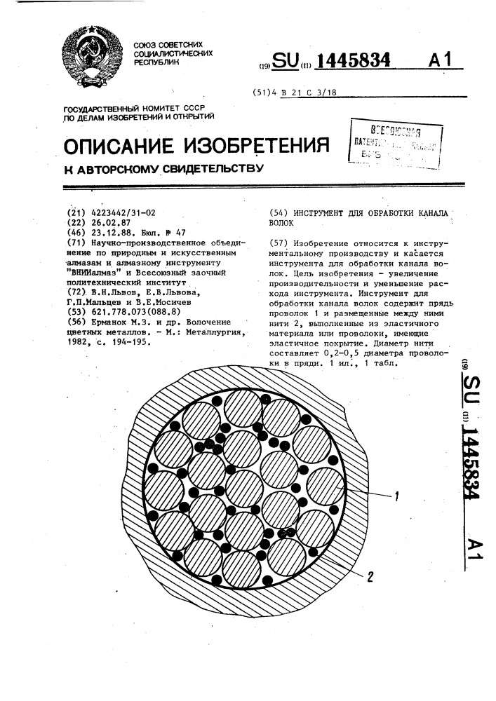 Инструмент для обработки канала волок (патент 1445834)