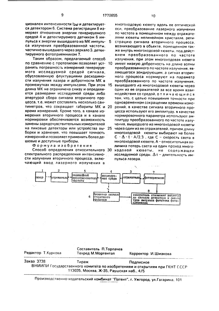 Способ определения относительного спектрального распределения интенсивности излучения вторичного процесса (патент 1770855)