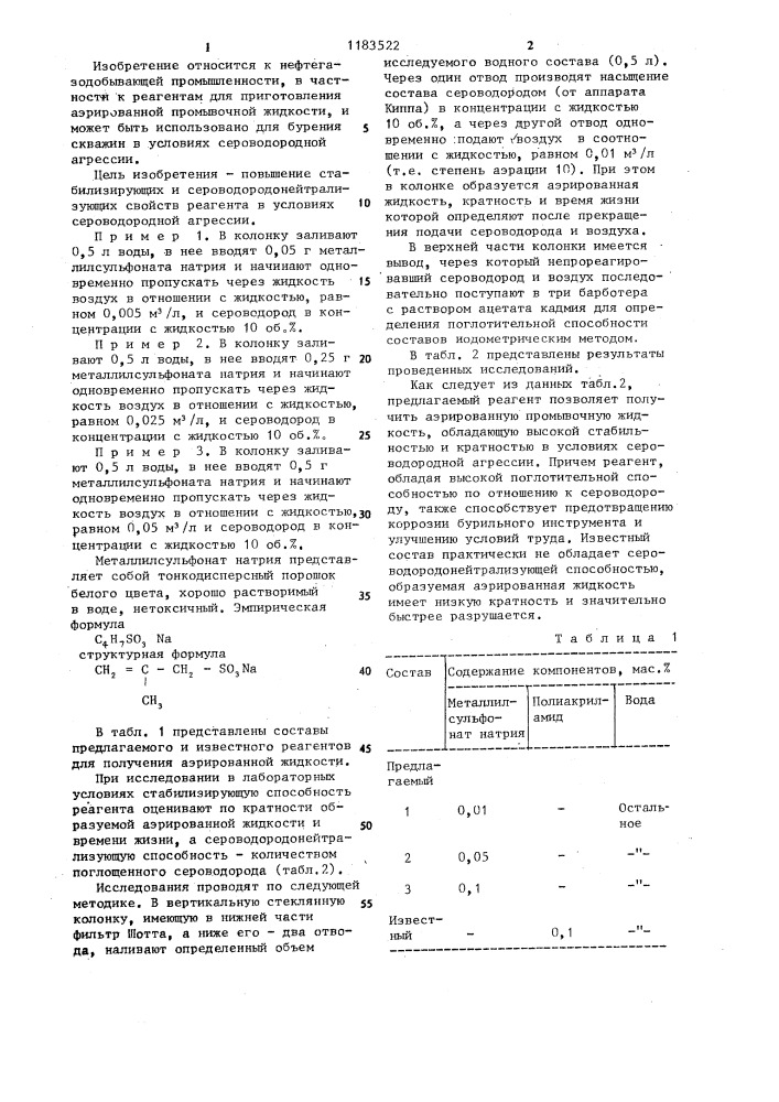 Реагент для приготовления аэрированной промывочной жидкости (патент 1183522)