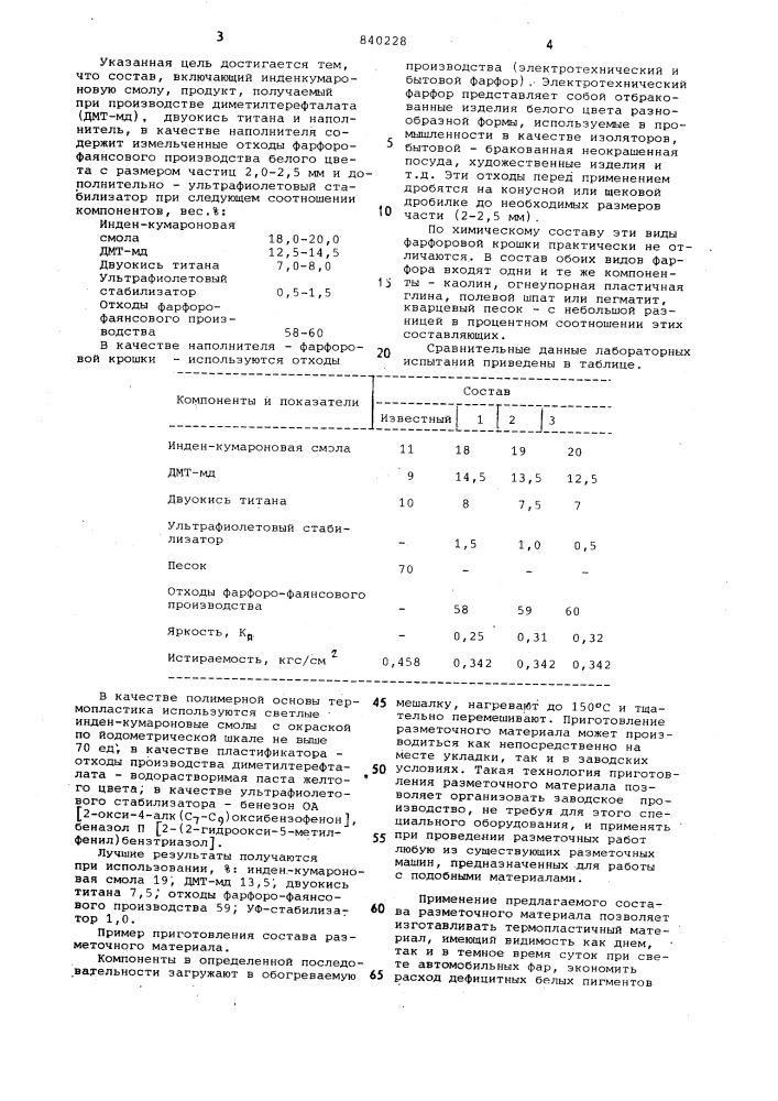 Состав материала для маркировки (патент 840228)