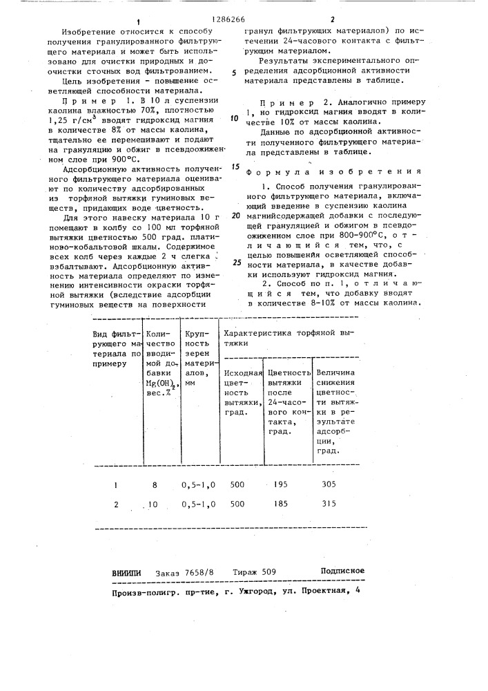 Способ получения гранулированного фильтрующего материала (патент 1286266)