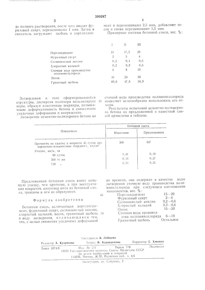 Бетонная смесь (патент 590287)