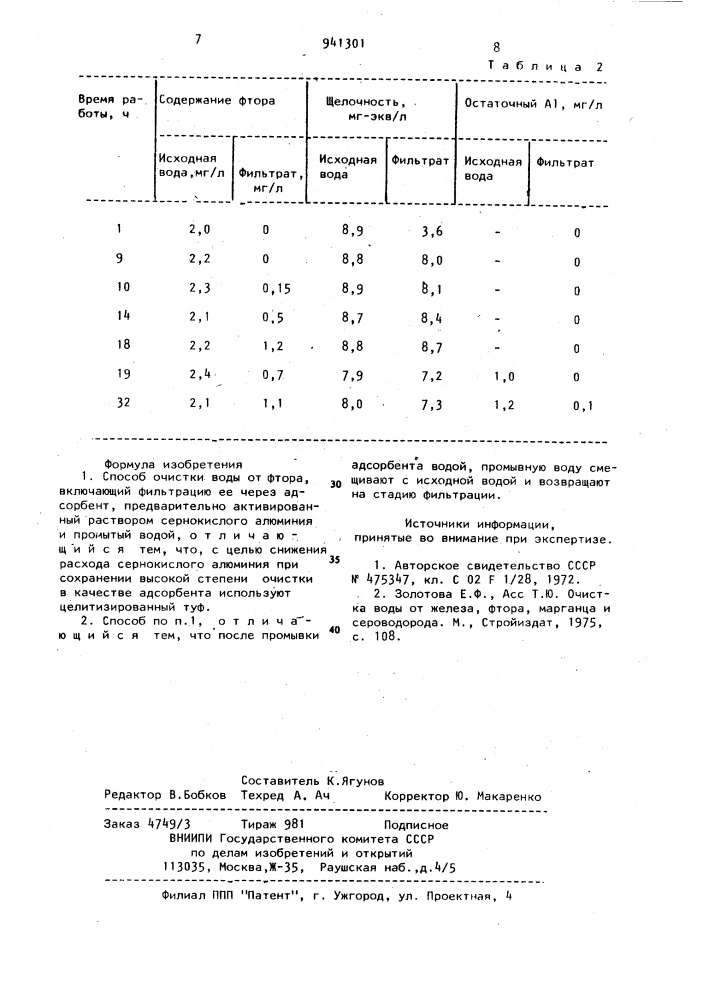 Способ очистки воды от фтора (патент 941301)