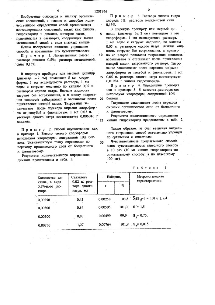 Способ определения солей органических азотсодержащих оснований в растворах,содержащих метиленовый синий (патент 1201766)