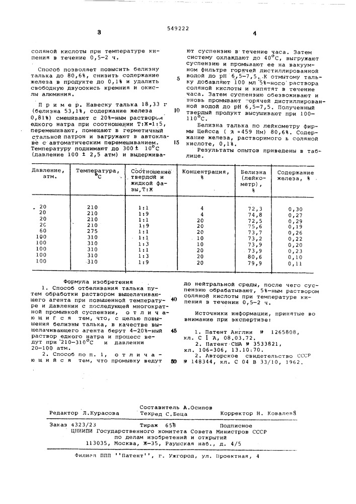 Способ отбеливания талька (патент 579222)