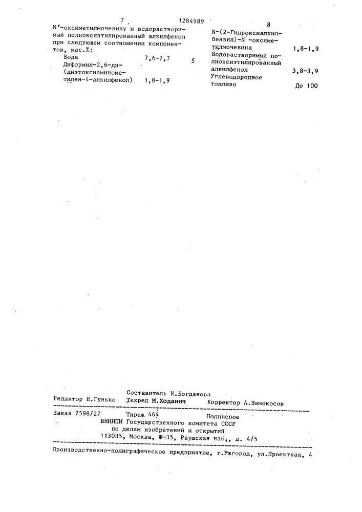 Топливная эмульсия (патент 1284989)