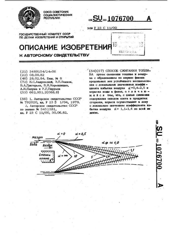 Способ сжигания топлива (патент 1076700)