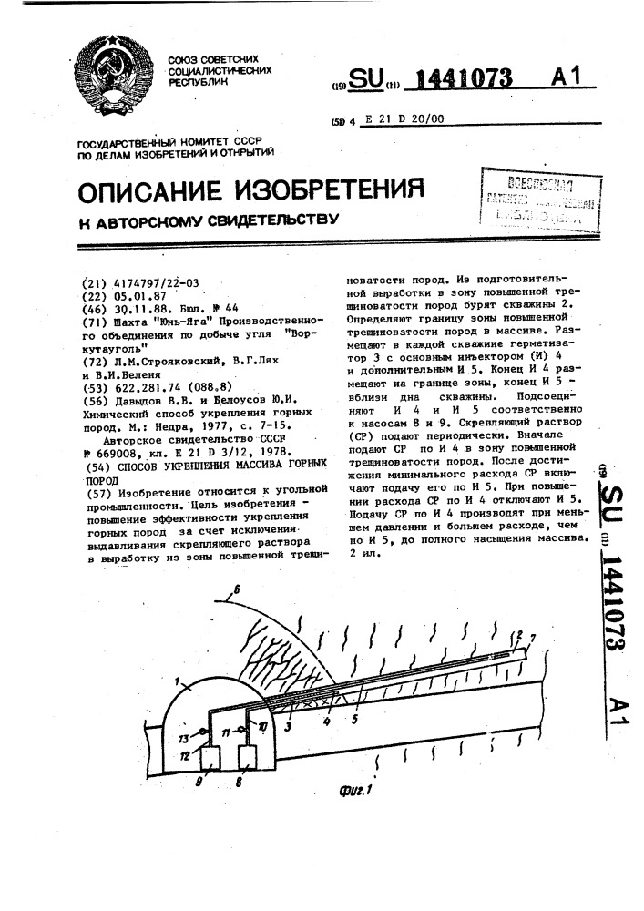 Способ укрепления массива горных пород (патент 1441073)