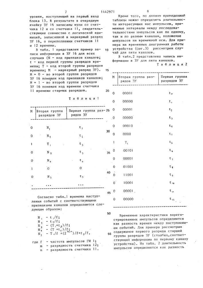 Многоканальный измеритель временных характеристик последовательности дискретных сигналов (патент 1442971)