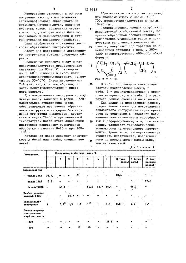 Масса для абразивного инструмента (патент 1219618)