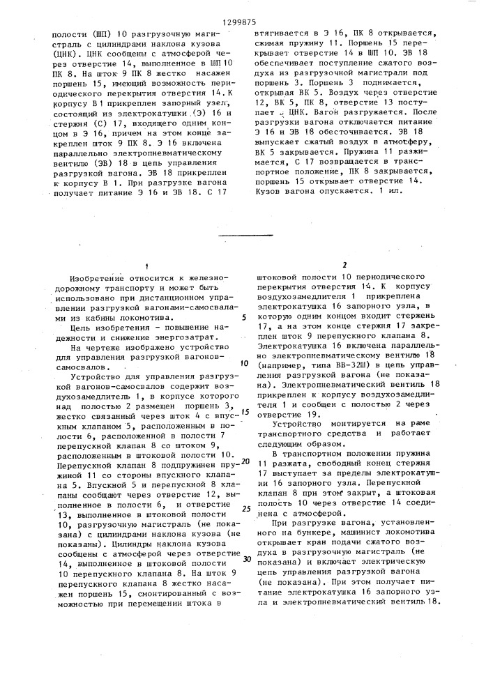 Устройство для управления разгрузкой вагонов-самосвалов (патент 1299875)