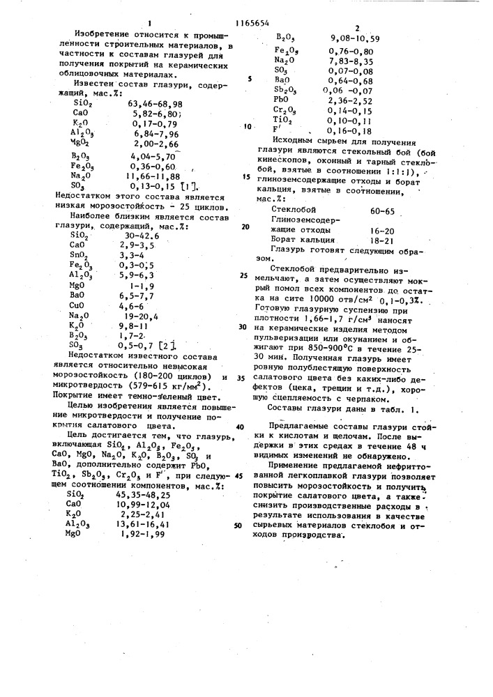 Глазурь (патент 1165654)