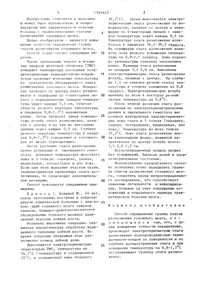 Способ определения границ очагов размозжения головного мозга (патент 1391612)