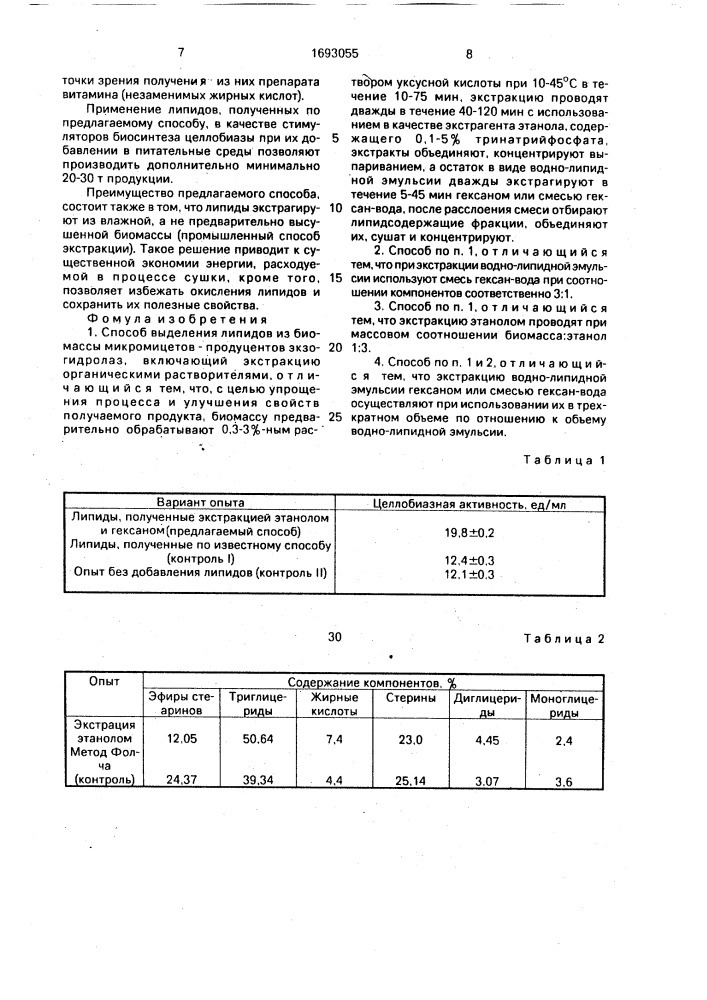 Способ выделения липидов (патент 1693055)