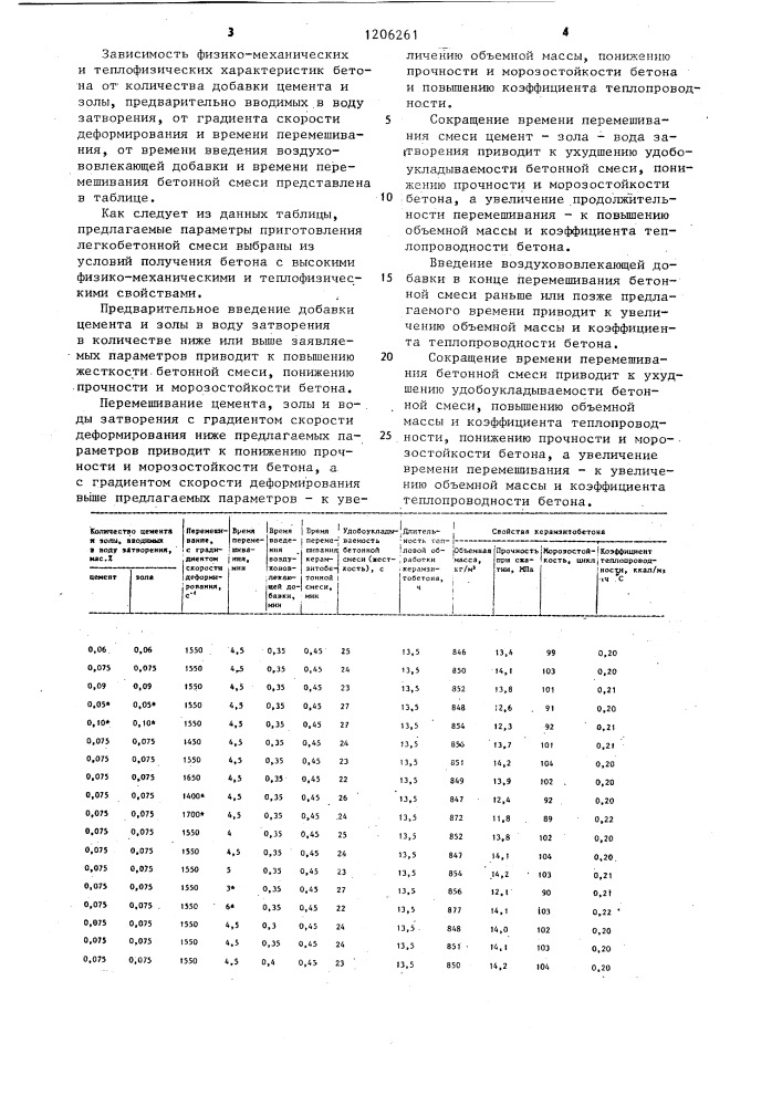 Способ приготовления легкобетонной смеси (патент 1206261)