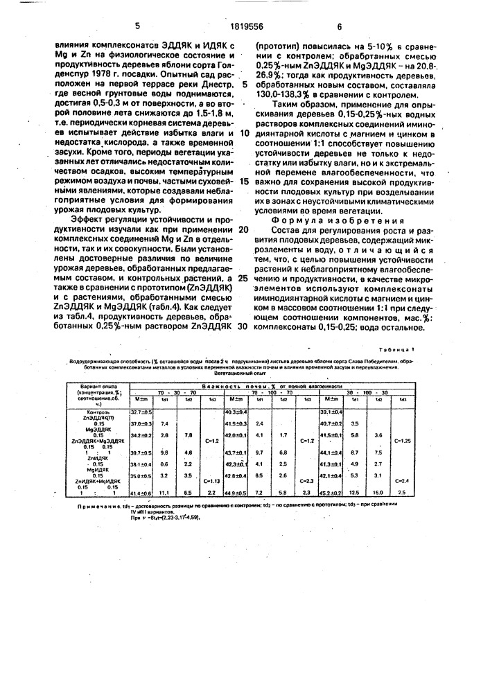 Состав для регулирования роста и развития плодовых деревьев (патент 1819556)