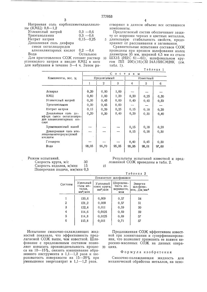 Смазочно-охлаждающая жидкость для механической обработки металлов (патент 777053)