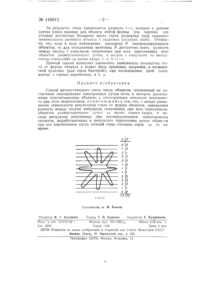 Способ автоматического счета числа объектов (патент 149513)