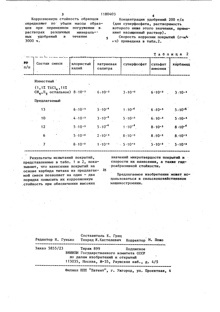 Парогазовая смесь для получения покрытий на основе карбида титана (патент 1180403)