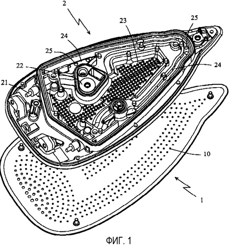 Утюг с подошвой, снабженной сетью отверстий для выхода пара (патент 2388862)
