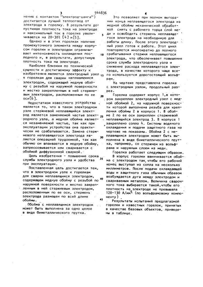 Электродный узел к горелкам для сварки неплавящимся электродом (патент 944836)