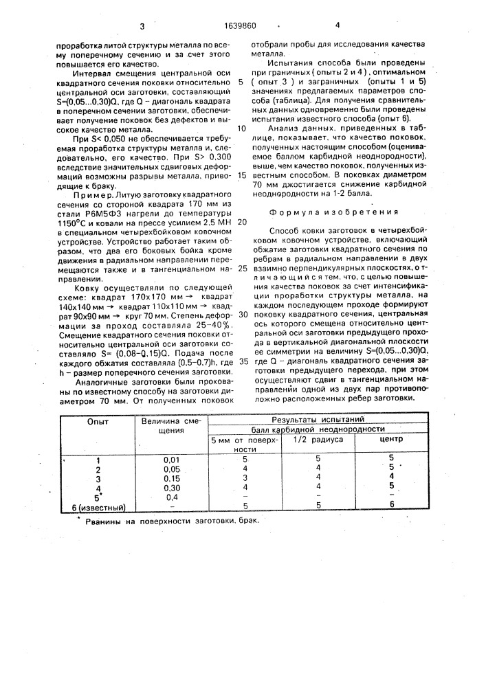 Способ ковки заготовок в четырехбойковом ковочном устройстве (патент 1639860)